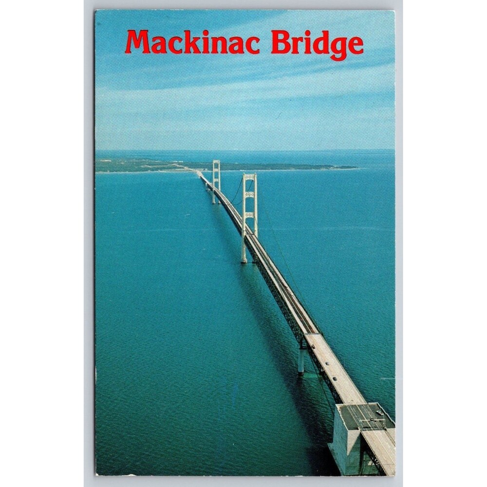 Mackinac Bridge MI Michigan Aerial View Vintage Postcard Penrod Hiawatha 6450